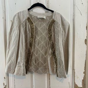Chico’s Taupe Beaded Open Jacket